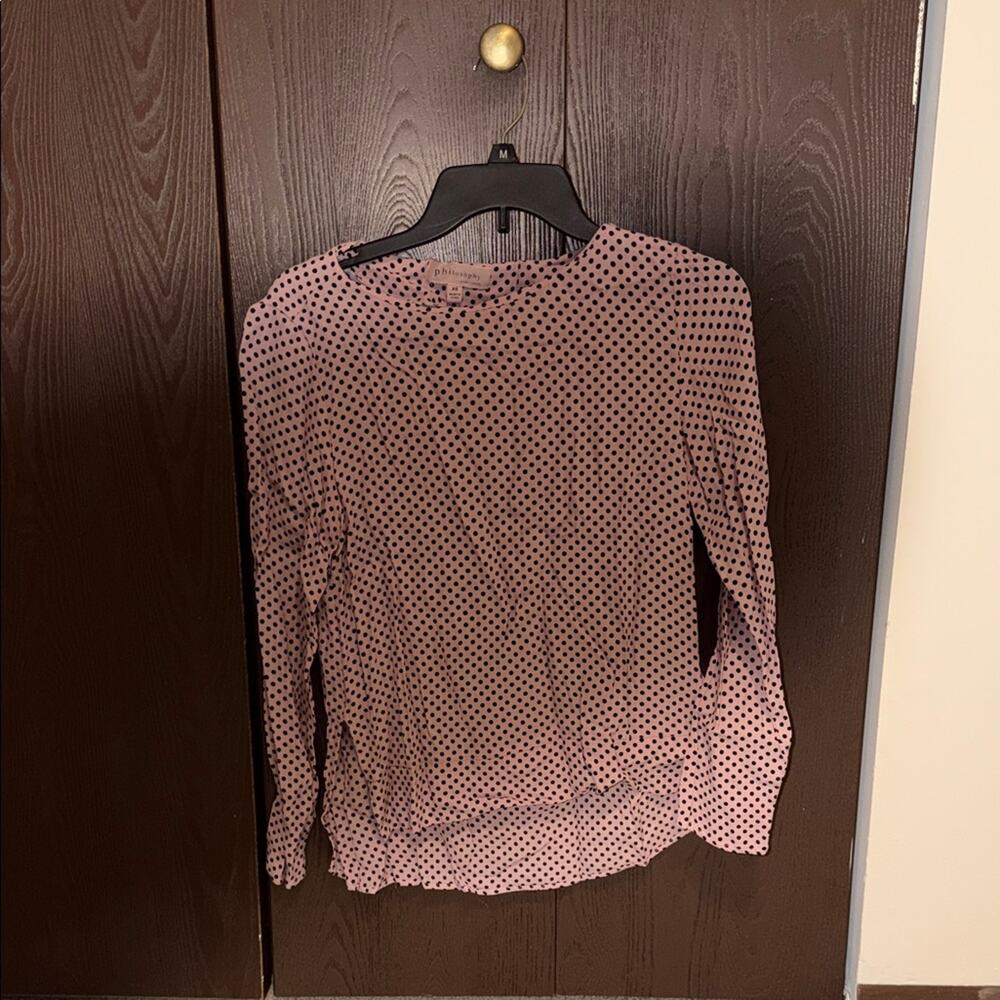 Philosophy Blush and Black Polka Dot Blouse - size xs